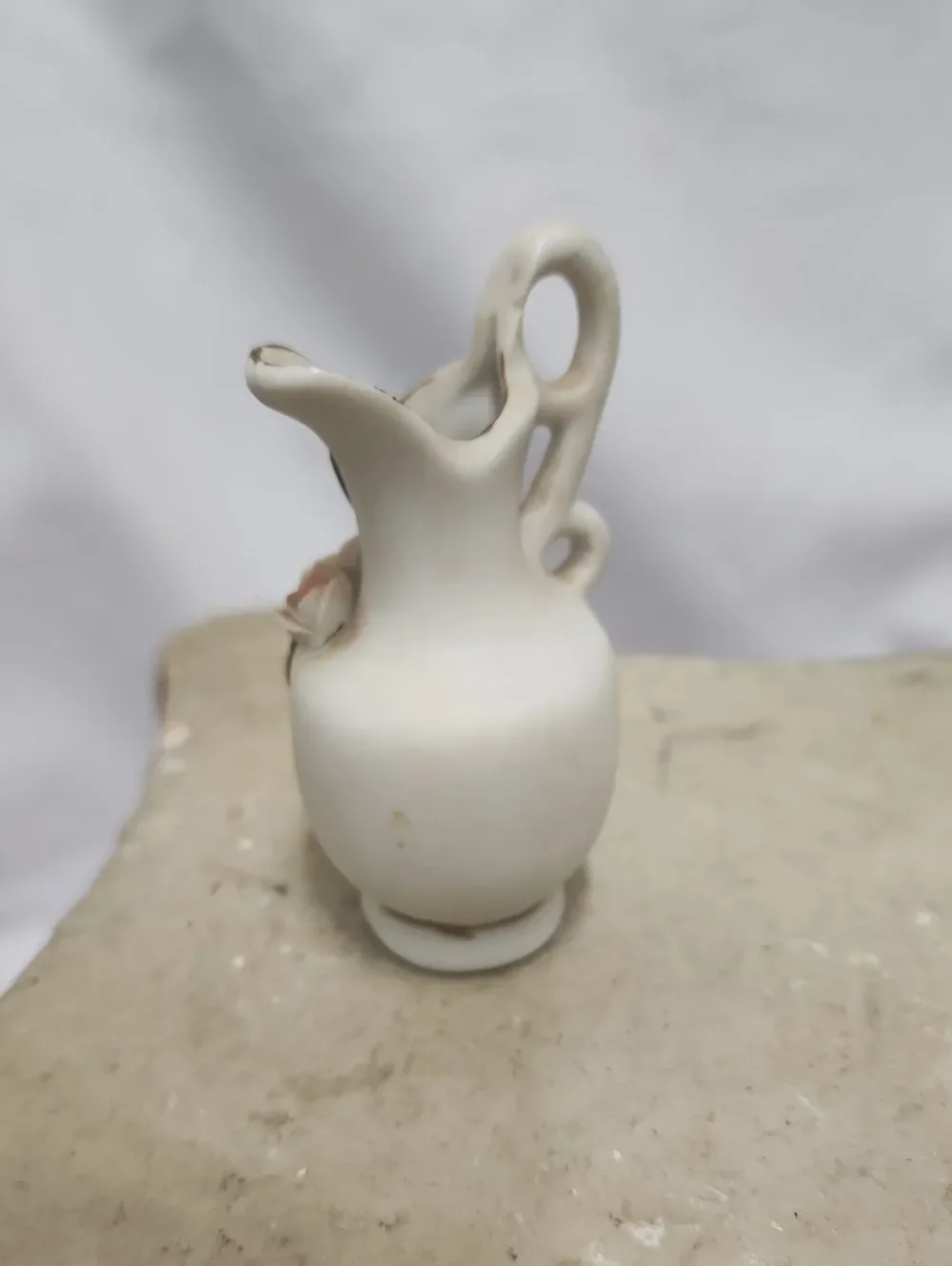 Vintage Floral Porcelain Handle Pitcher Vase